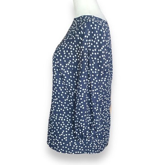 Banana Republic Factory Blouse Navy Blue White Polka Dot Flowy Split Sleeve Top - Picture 2 of 9